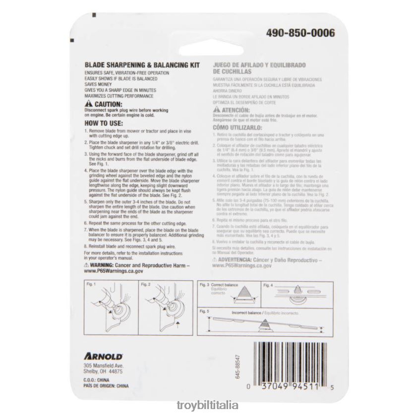 servizio e parte| Troy-Bilt Kit affilatrice e bilanciatore per tosaerba X8F62H196