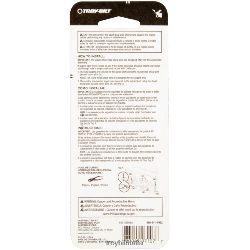 servizio e parte| Troy-Bilt perni di tranciamento X8F62H142